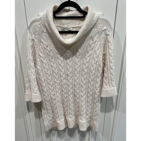 Coldwater Creek Sweaters - Coldwater Creek Women's Chunky Cable Knit Sweater Ivory Cowl‎ Neck Classic
